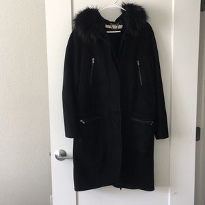 New Alixaudre NY Genuine Fur fox Hooded Shearling Coat